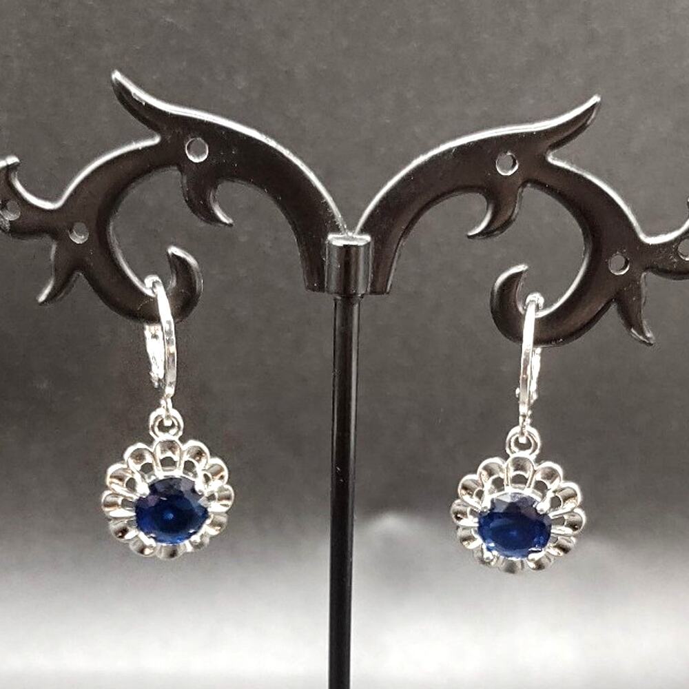 925 Silver Blue Flower Earrings Lab Sapphire BOHO Anniversary Birthday Fashion